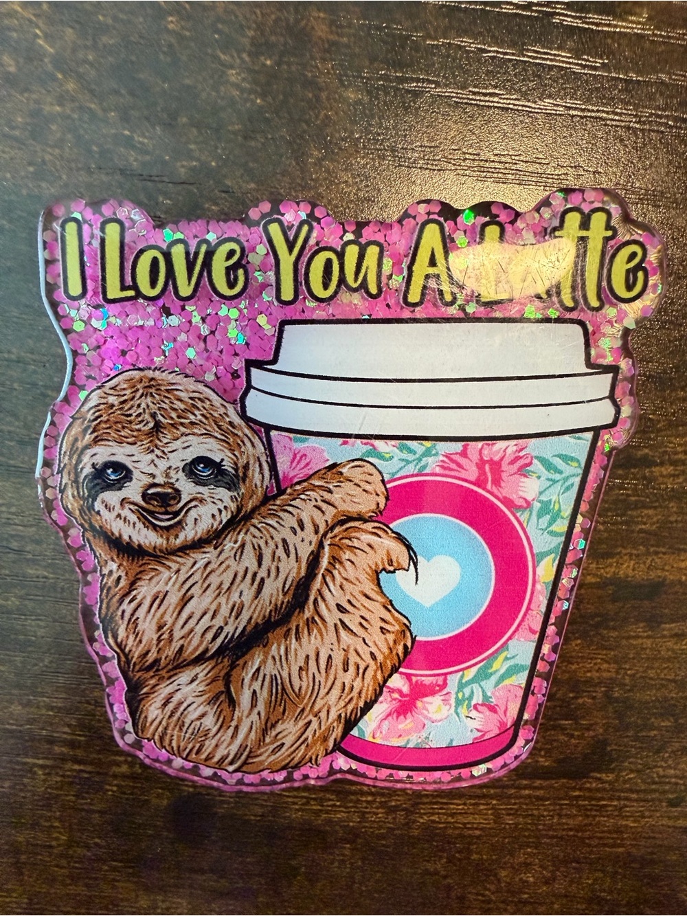 Sloth Coffee Cup Pink Decorative Bog or Croc Charm - I Love You A Latte